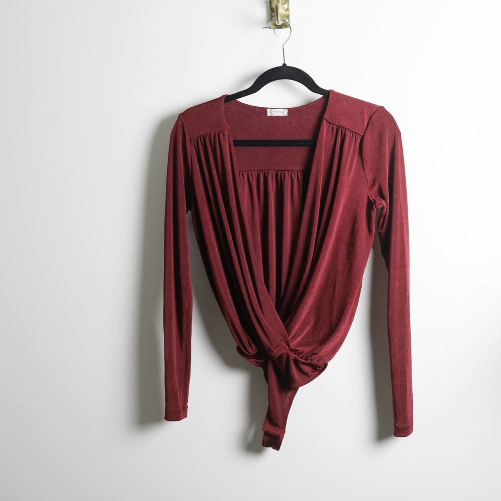 Intimately Free People Dark Red Long Sleeve Wrap Front Bodysuit